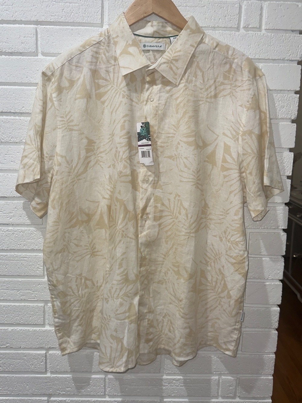 Cubavera LINEN BLEND TONAL MULTI LEAF PRINT SHIRT XXL NWT